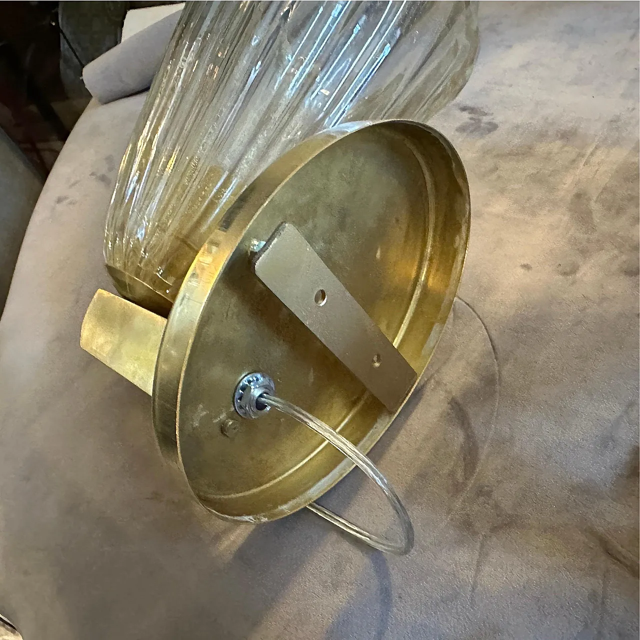 Coppia di applique in vetro di Murano e ottone stile Barovier, anni 90 7