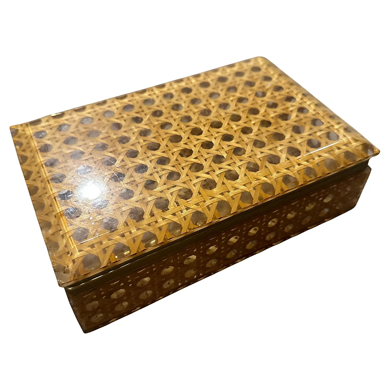 Rectangular box in plexiglass and Vienna straw, 1980s 2