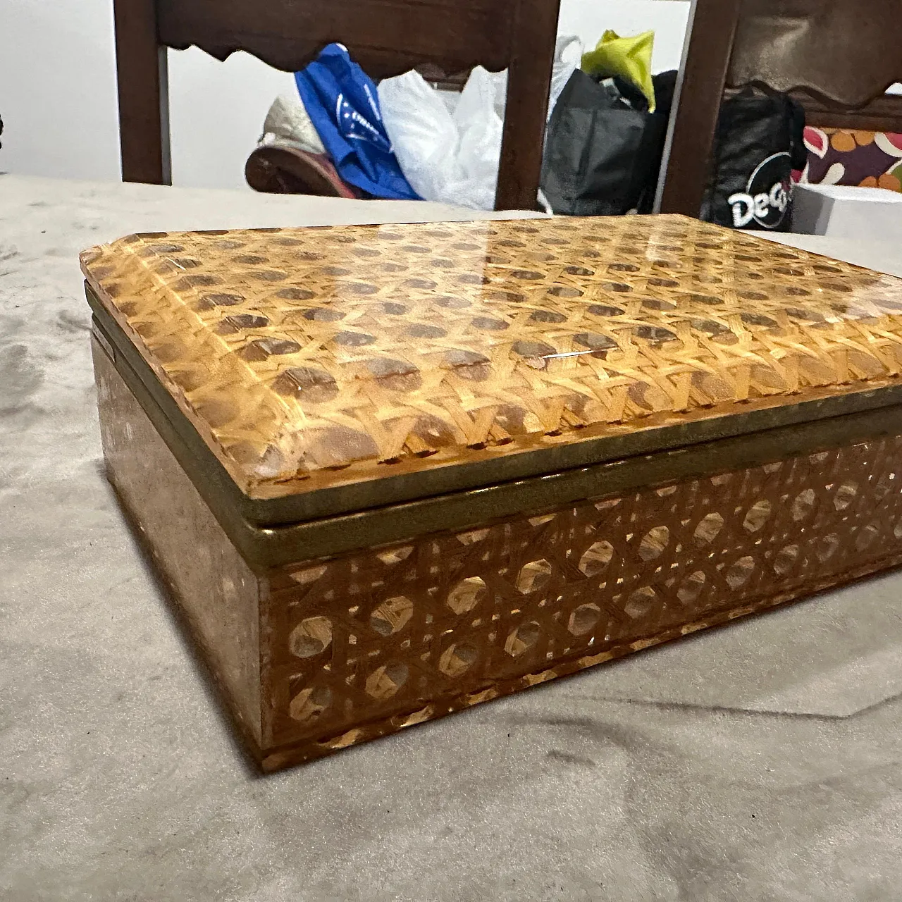 Rectangular box in plexiglass and Vienna straw, 1980s 6