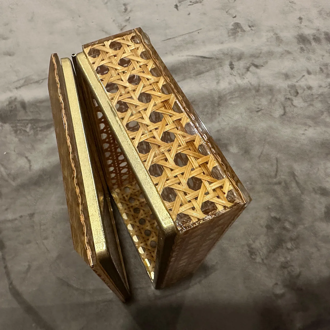 Rectangular box in plexiglass and Vienna straw, 1980s 9