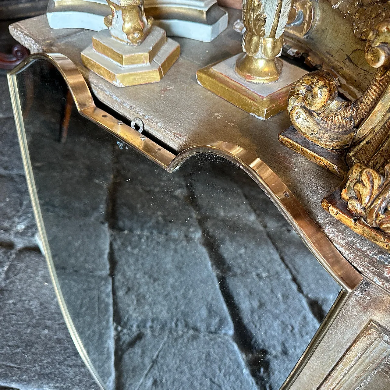 Wall Mirror Gio Ponti Style solid brass, 50s 8