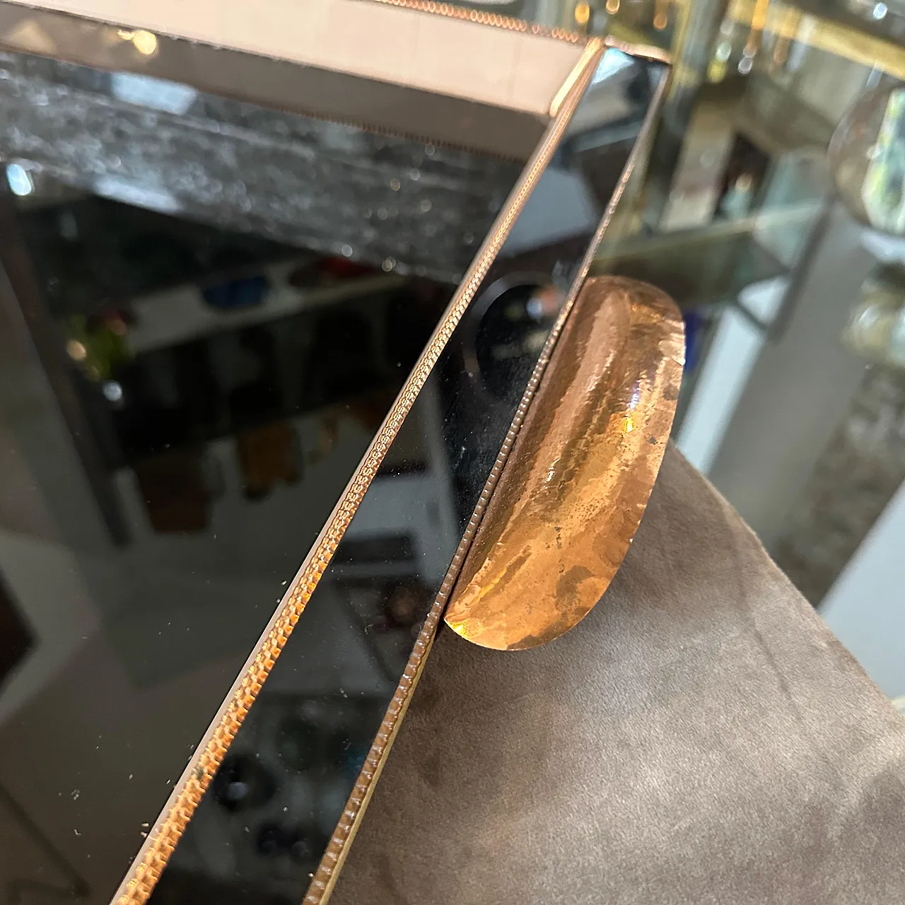 Rectangular serving tray in copper and glass, 1930s 4