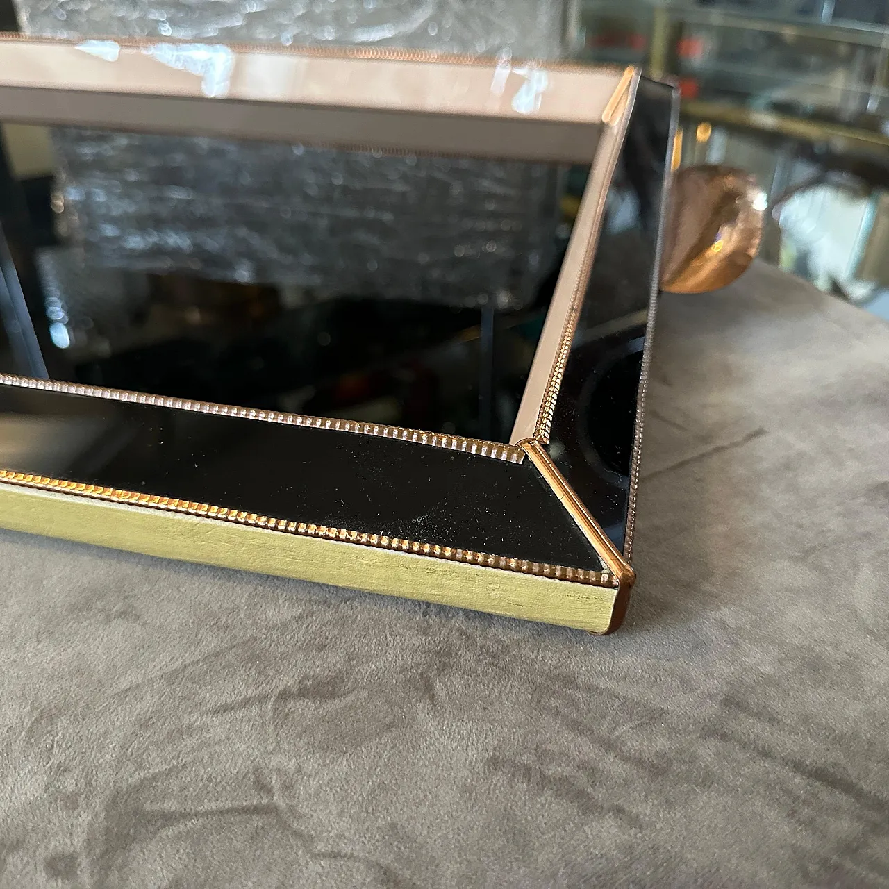 Rectangular serving tray in copper and glass, 1930s 5