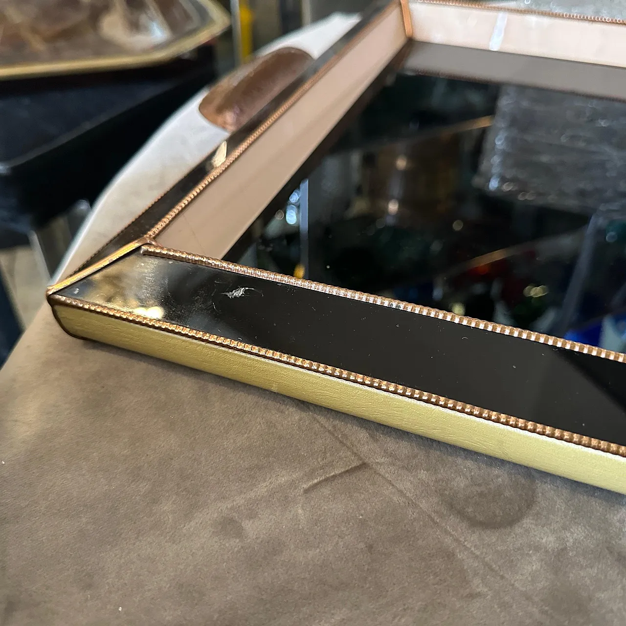 Rectangular serving tray in copper and glass, 1930s 6