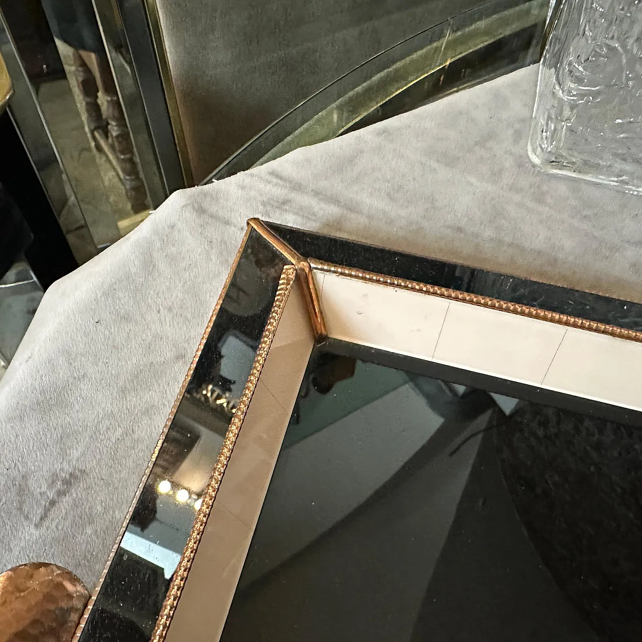 Rectangular serving tray in copper and glass, 1930s 7