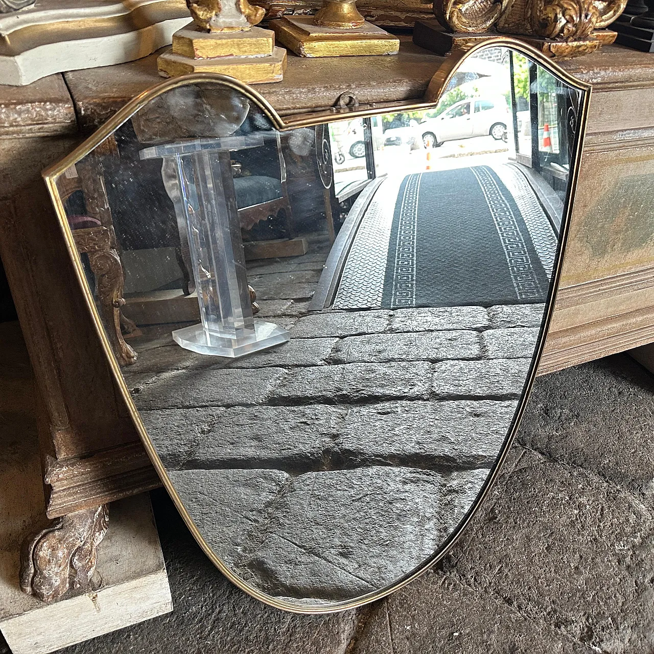 Specchio da parete in ottone massiccio di Gio Ponti, anni '50 2