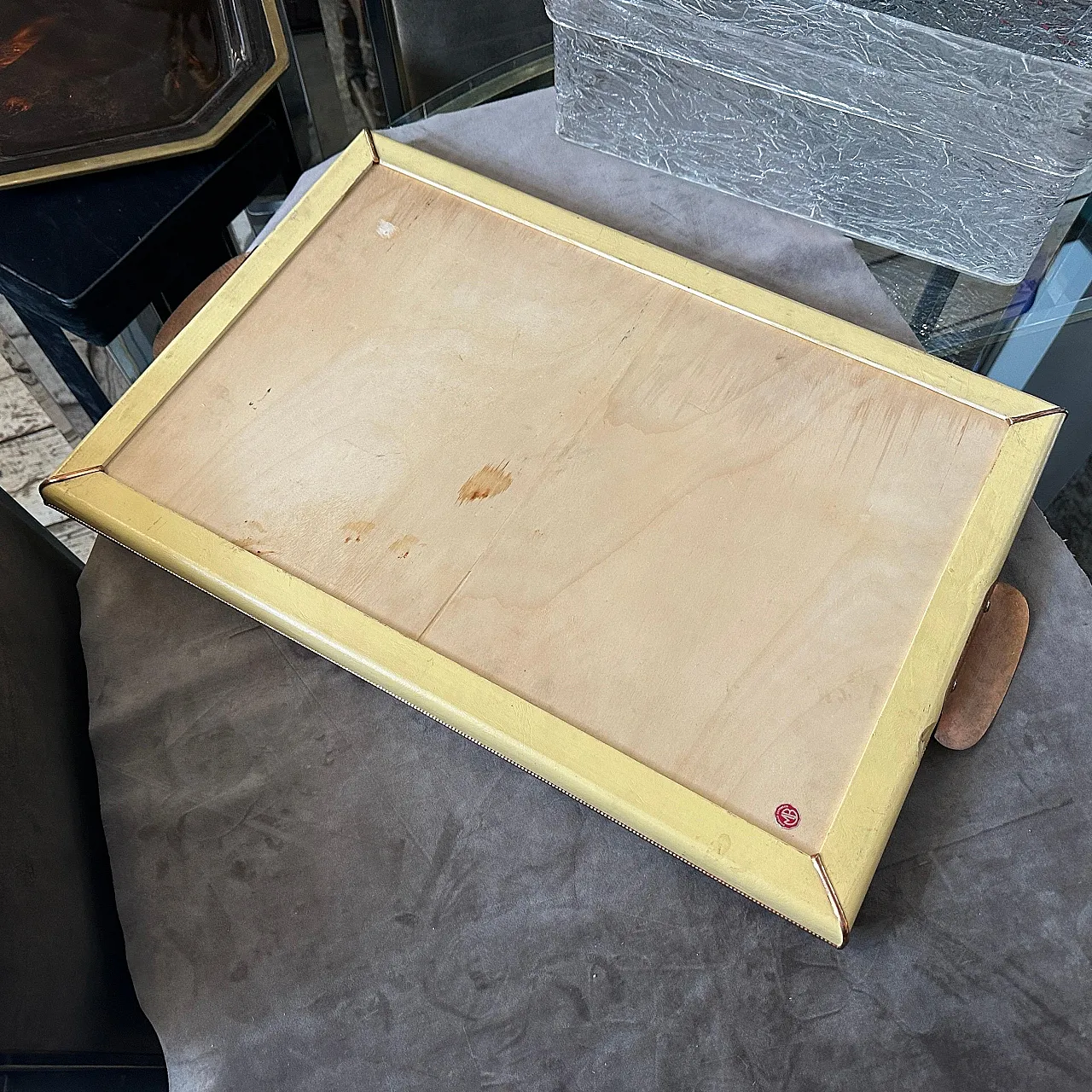 Rectangular serving tray in copper and glass, 1930s 9