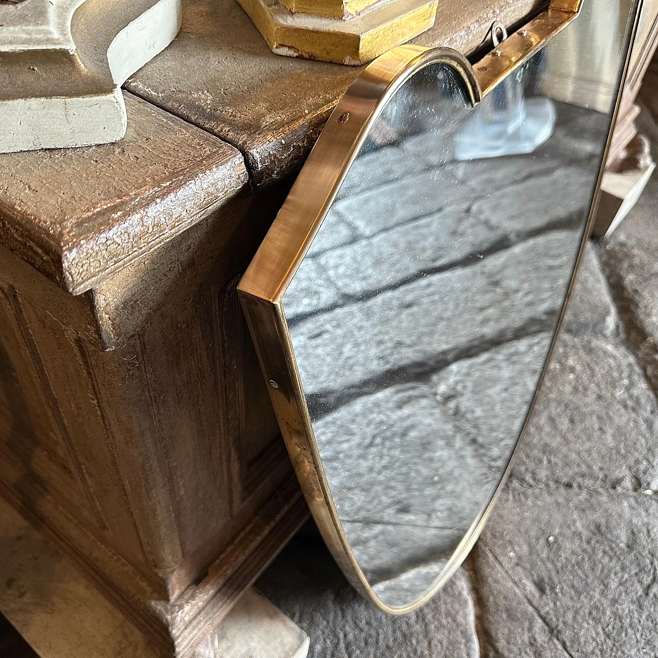 Specchio da parete in ottone massiccio di Gio Ponti, anni '50 7