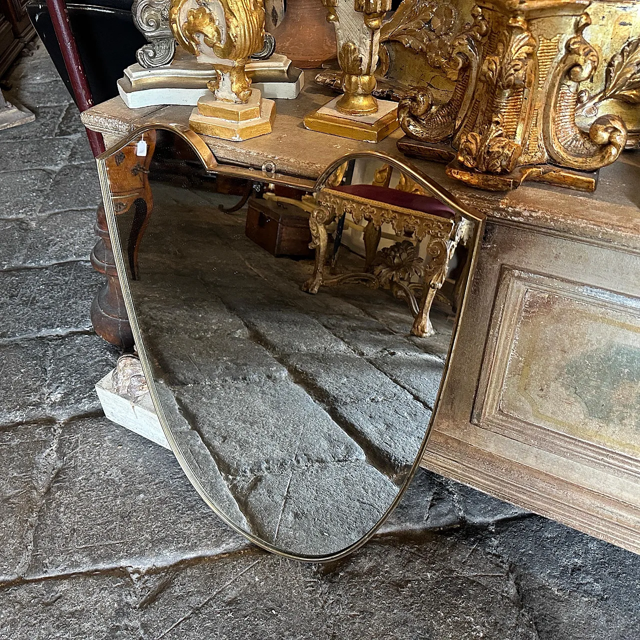 Specchio da parete in ottone massiccio di Gio Ponti, anni '50 10