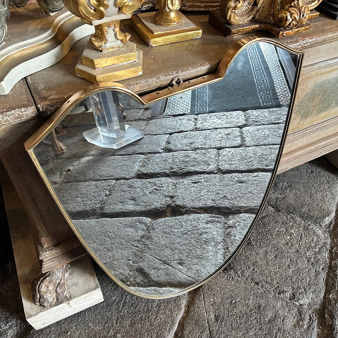 Specchio da parete in ottone massiccio di Gio Ponti, anni '50 11