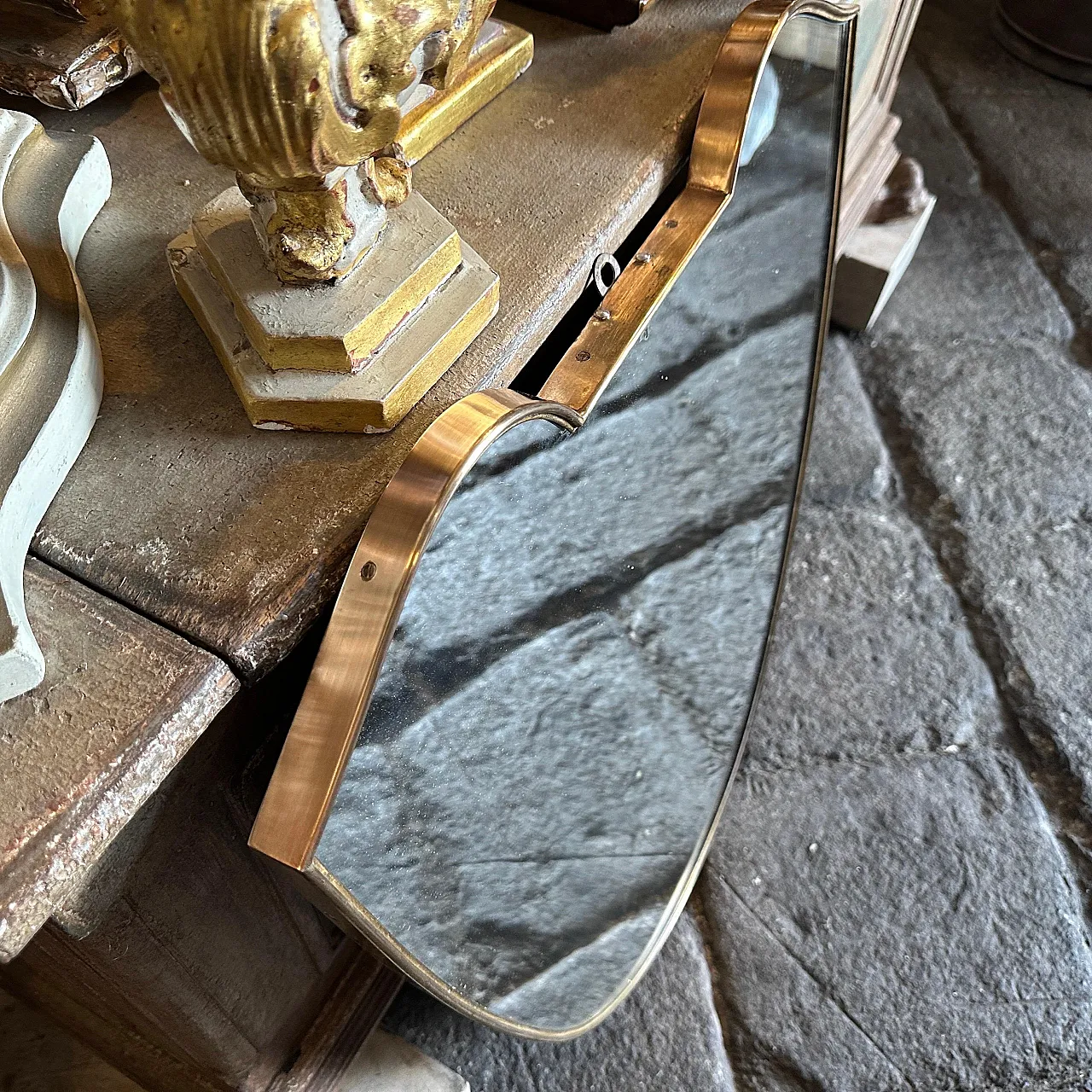 Specchio da parete in ottone massiccio di Gio Ponti, anni '50 12