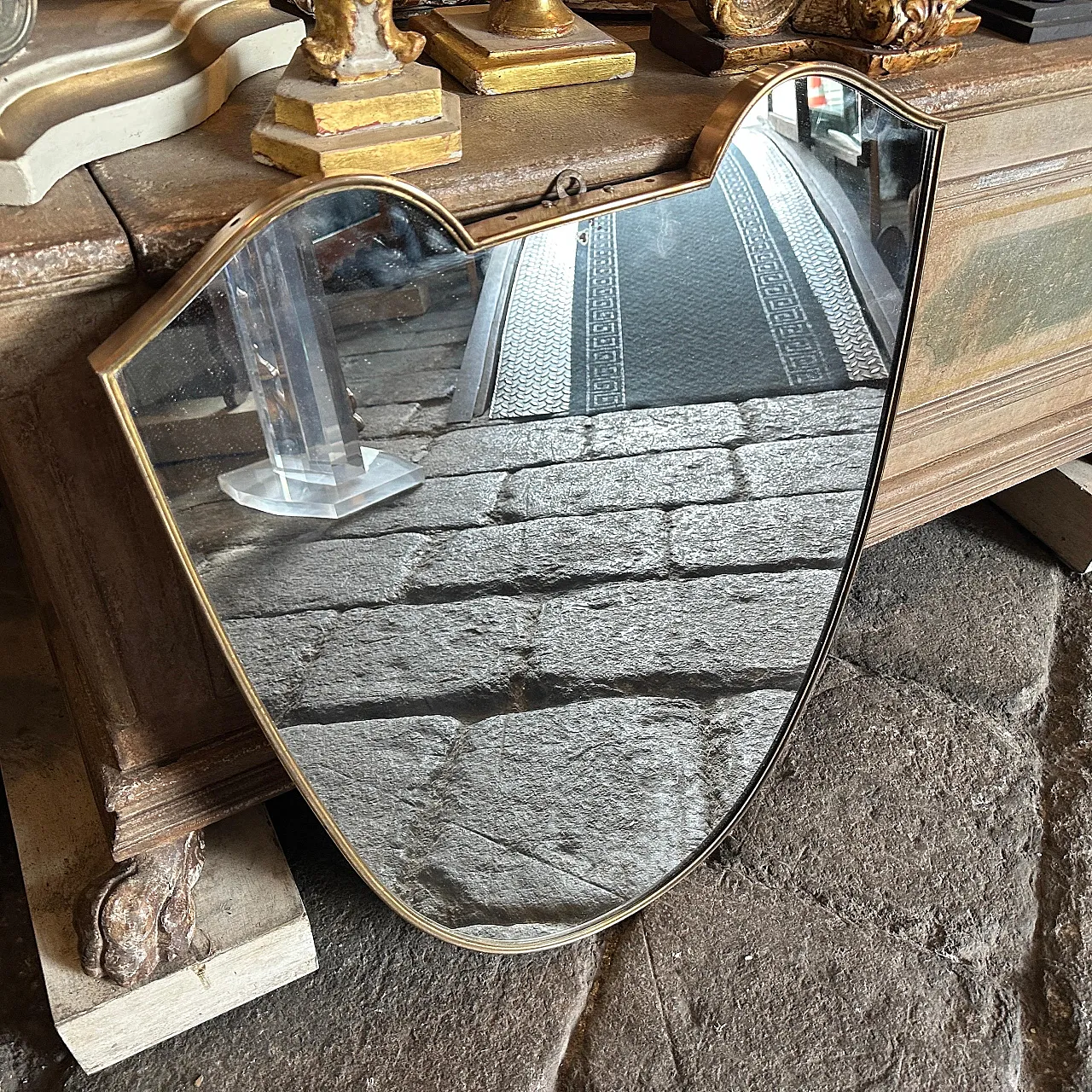 Specchio da parete in ottone massiccio di Gio Ponti, anni '50 13