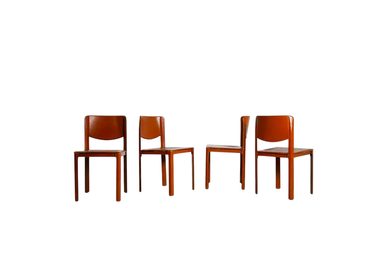 4 sedie Mod Sistina di Matteograssi in pelle rossa, anni '90 8