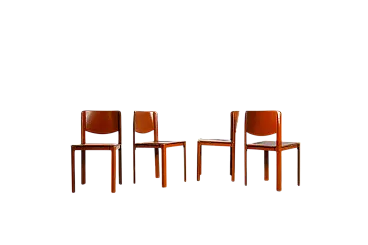 4 sedie Mod Sistina di Matteograssi in pelle rossa, anni '90
