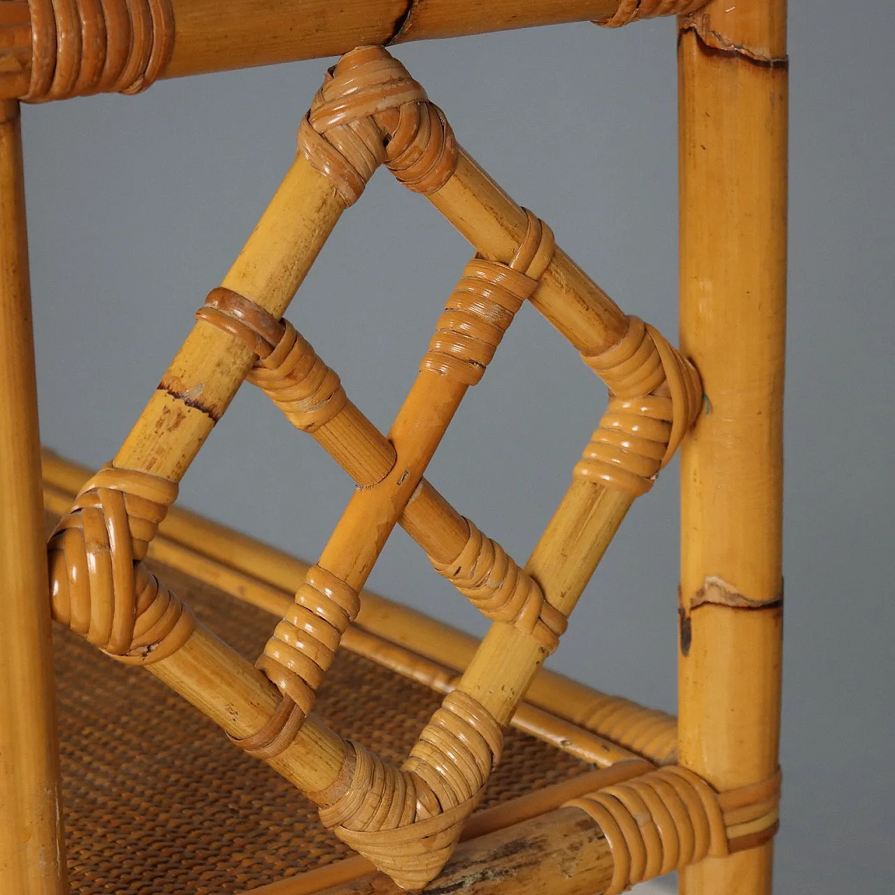 Pair of wicker and bamboo bookcases, 1980s 4