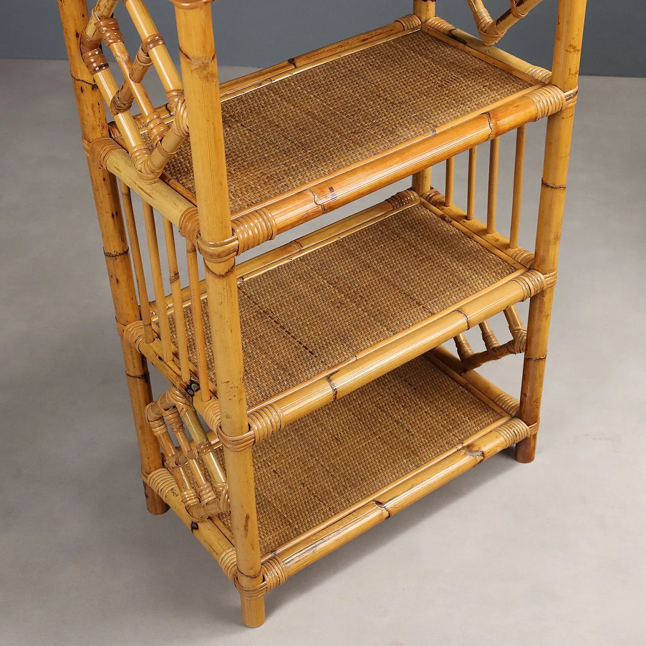 Pair of wicker and bamboo bookcases, 1980s 6