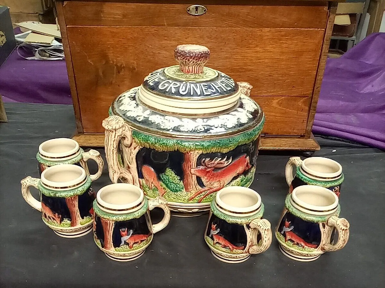 Ceramic tureen with 6 cups from West Germany, early 20th century 1
