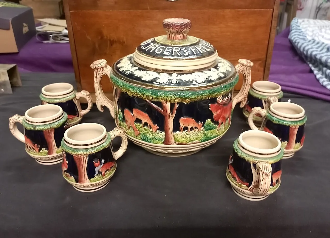 Ceramic tureen with 6 cups from West Germany, early 20th century 2