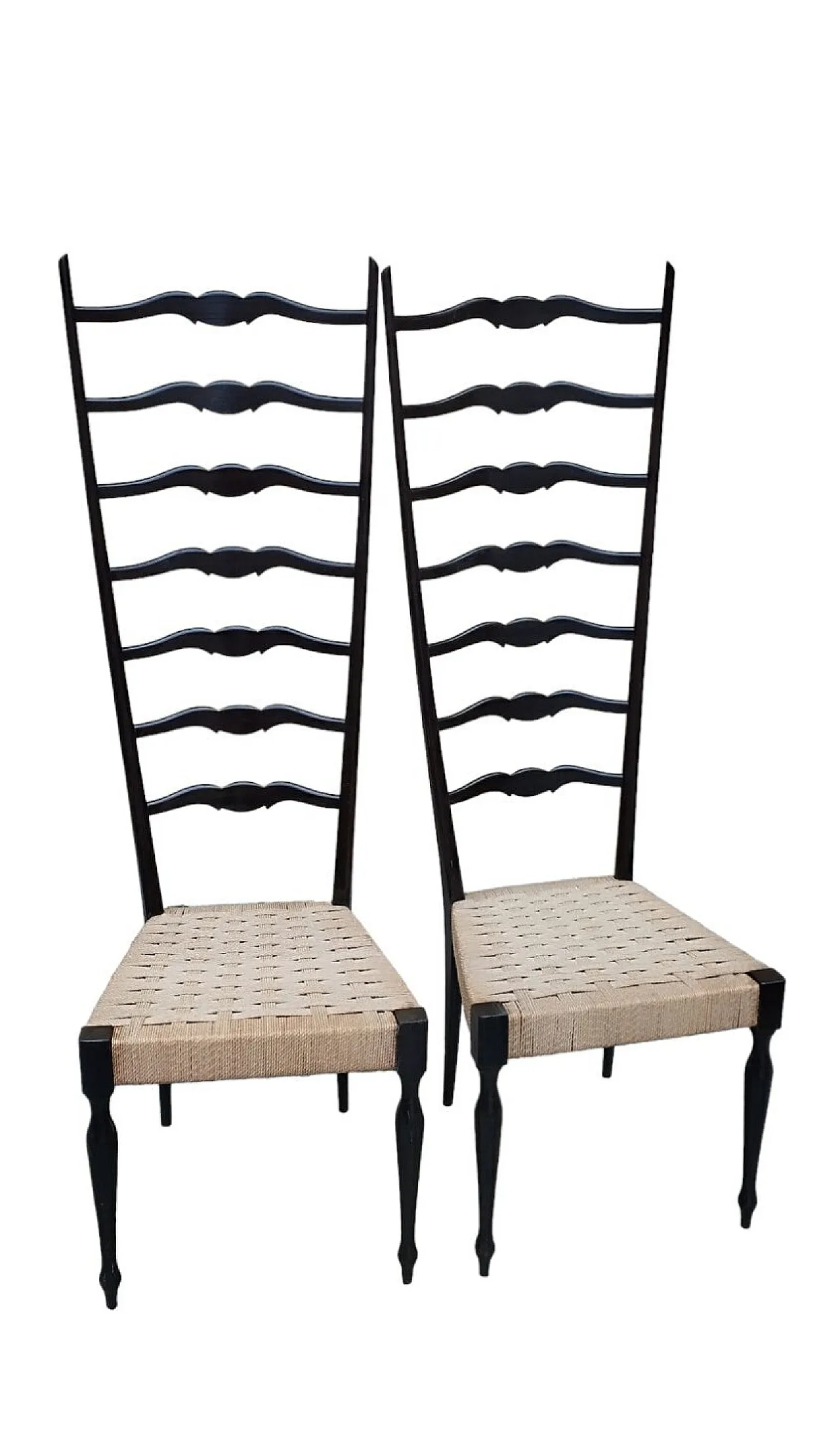 Pair of Chiavarine high back chairs, mid-20th century 5