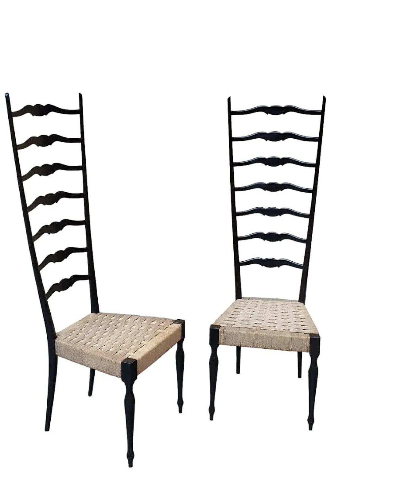 Pair of Chiavarine high back chairs, mid-20th century 6