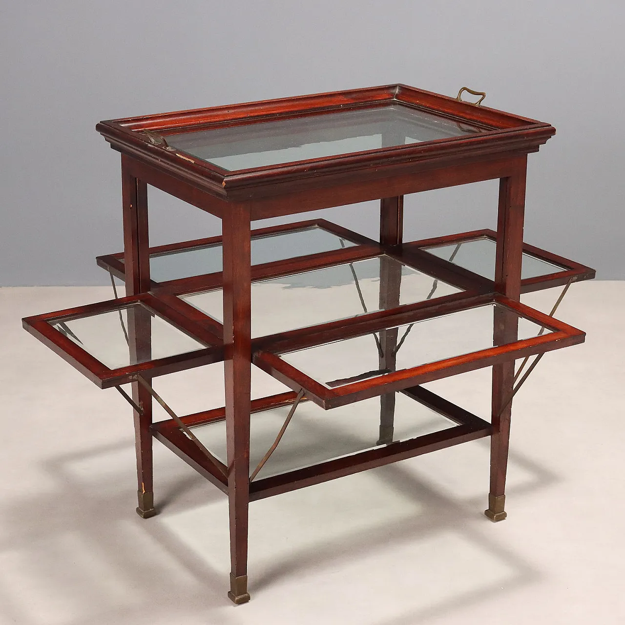 Art Nouveau table in mahogany, glass and brass, 19th century 3