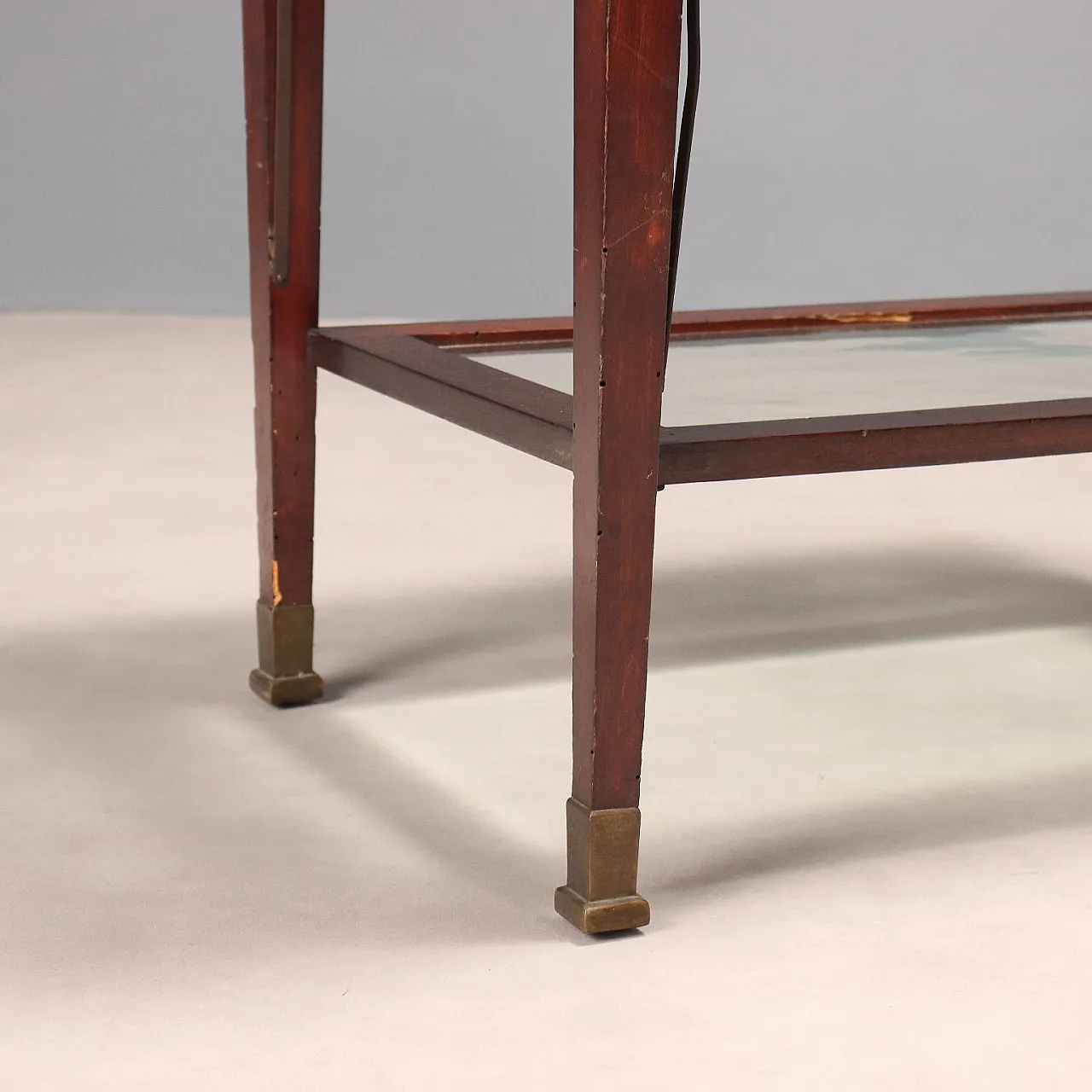 Art Nouveau table in mahogany, glass and brass, 19th century 8