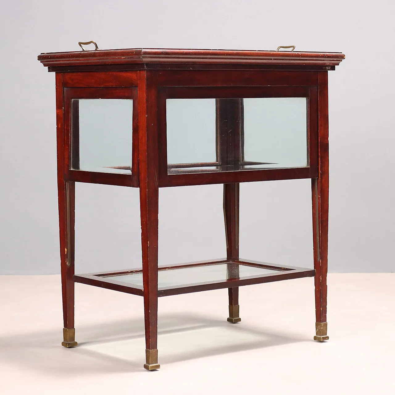 Art Nouveau table in mahogany, glass and brass, 19th century 9