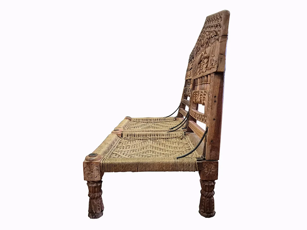 Pair of hand carved Indian chairs, 1920s 15