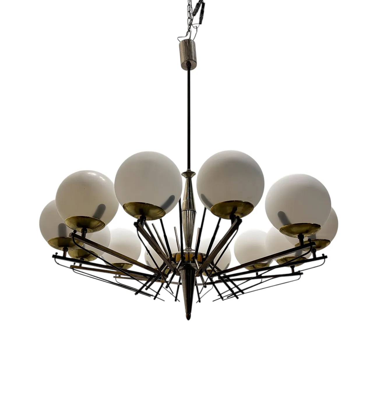 Lampadario Sputnik in bronzo e vetro, anni '60 1