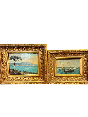 Coppia di dipinti di scuola napoletana, olio su tavola, '800