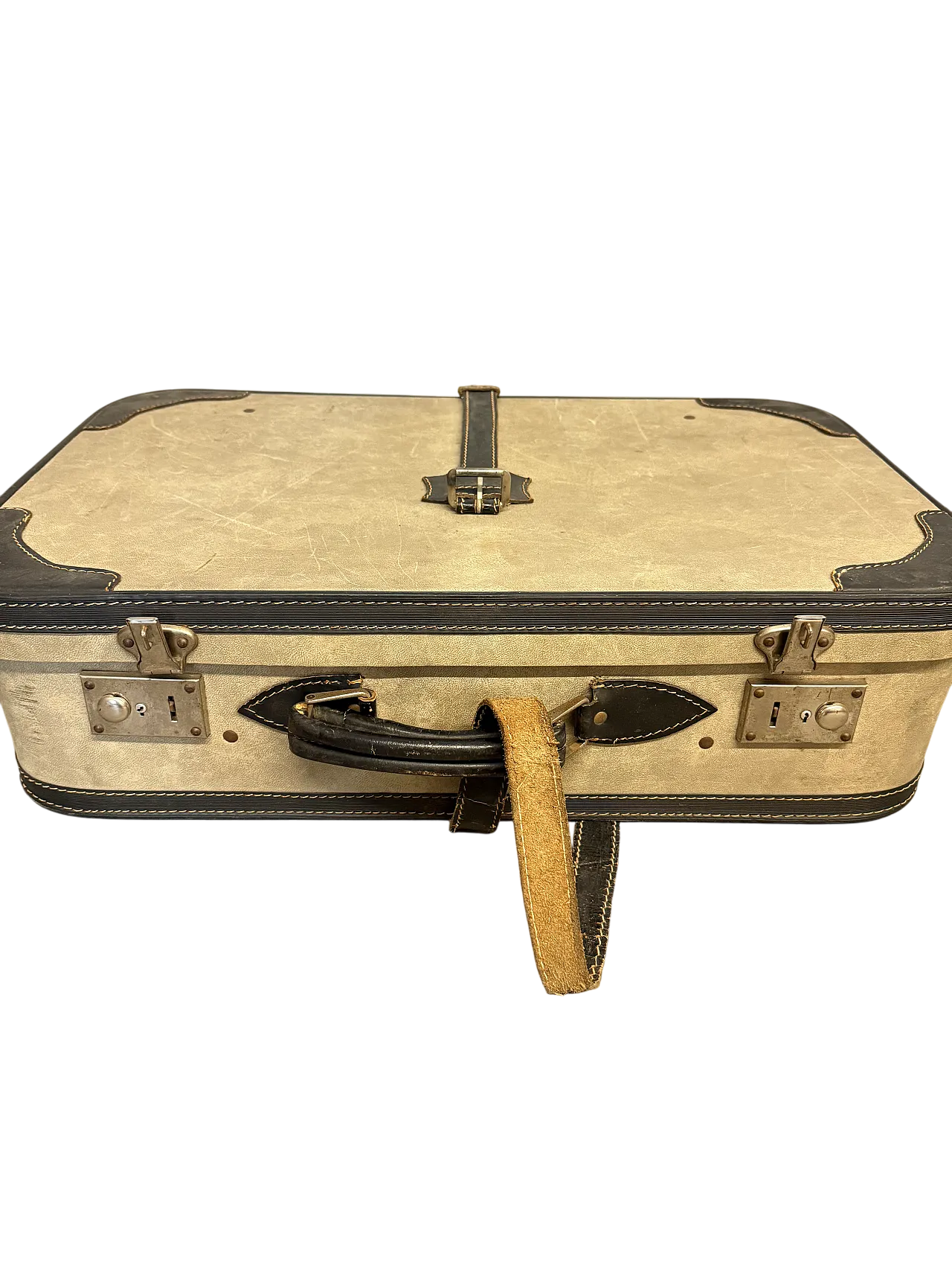 Coppia di valigia in pelle e cuoio, anni '50 9