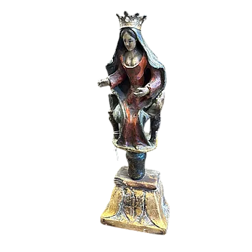 Scultura della Madonna su trono dipinta policroma, '600