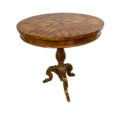 Tavolo tondo noce a Rolo piano intarsiato, primi '800