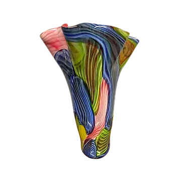 Vaso vetro di Murano multicolore a fiore, anni '80
