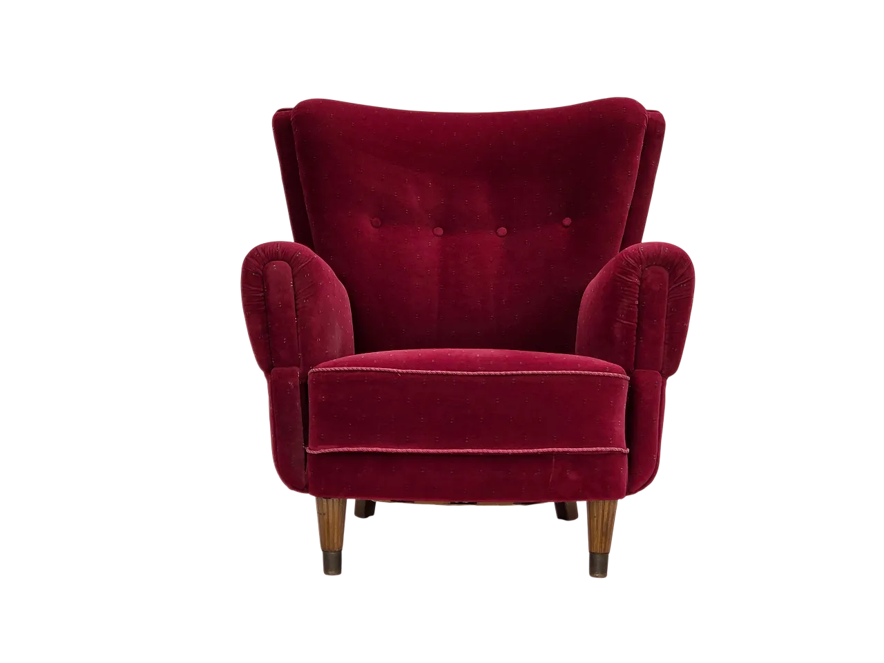 Danish armchair, cherry-red furniture velour, 1960s 21