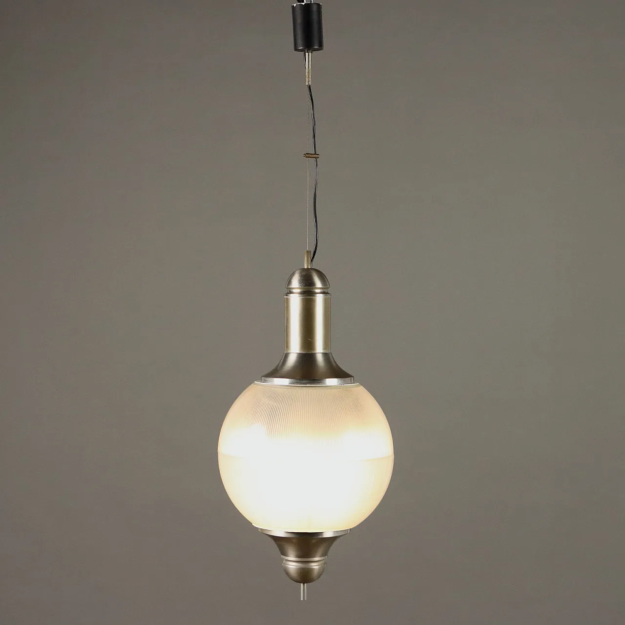 Lampadario in vetro e alluminio anodizzato, fine '900 1