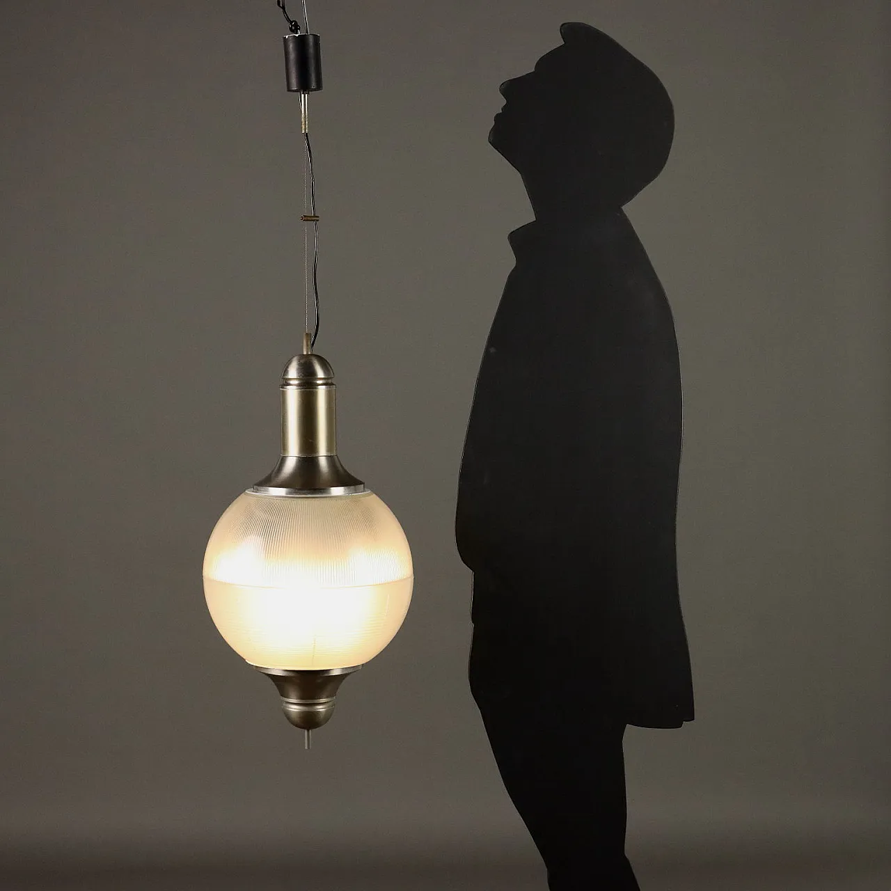 Lampadario in vetro e alluminio anodizzato, fine '900 2