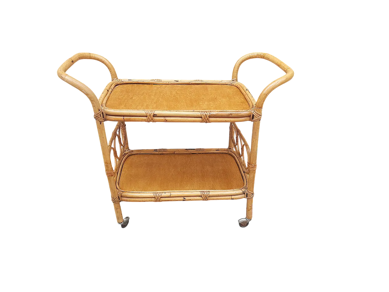 Bamboo trolley with large handles, 60s 8