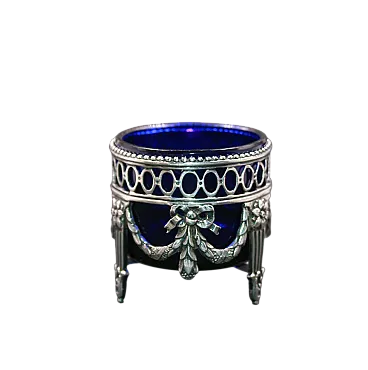 Saliera in Argento con Vetro Blu stile Luigi XVI, 1930