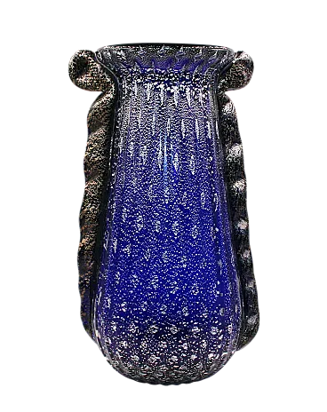 Vaso di Murano Barovier e Toso blu cobalto e argento, anni '50