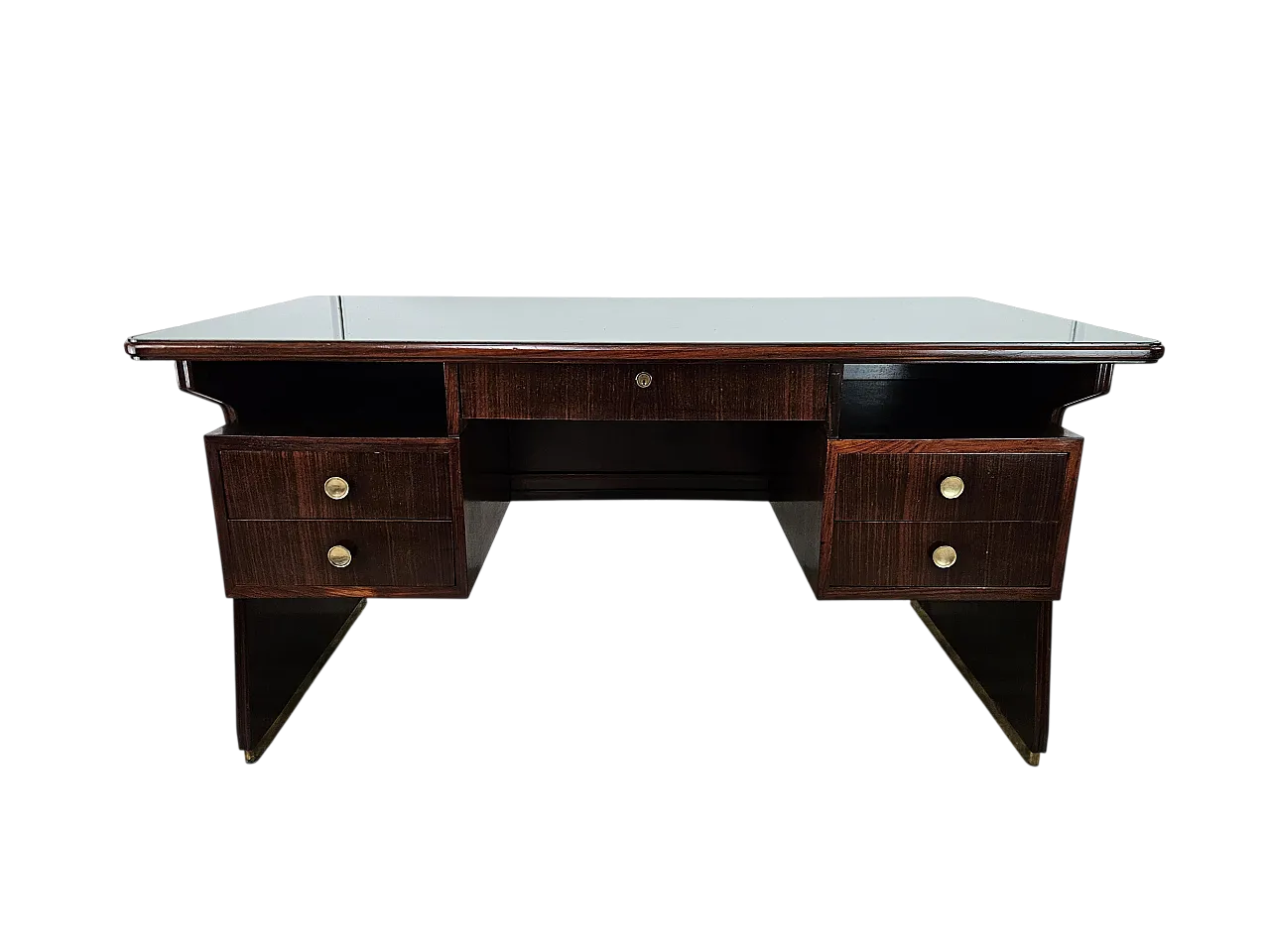 Decò Desk wood and brass, 60s 32