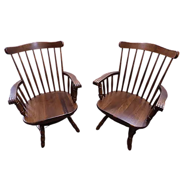 Pair of wooden armchairs with auto-return mechanism, 70s