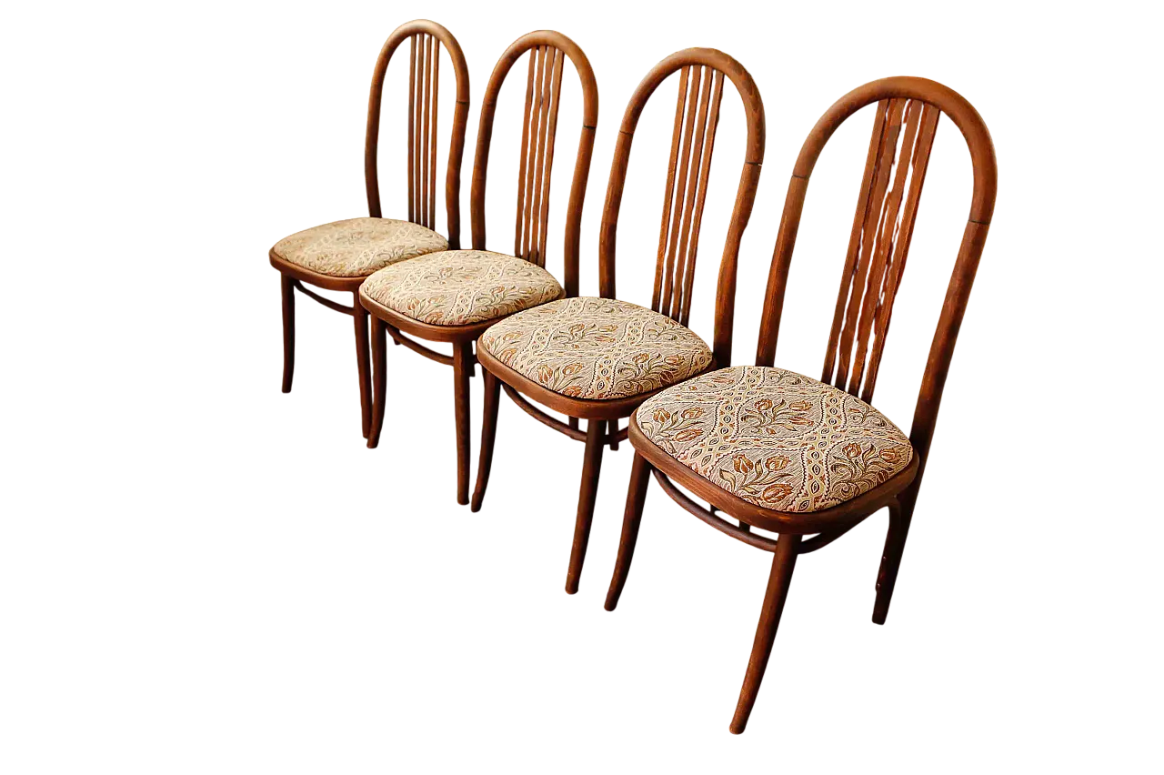 4 bentwood chairs by Ton with floral upholstery, 70s 13
