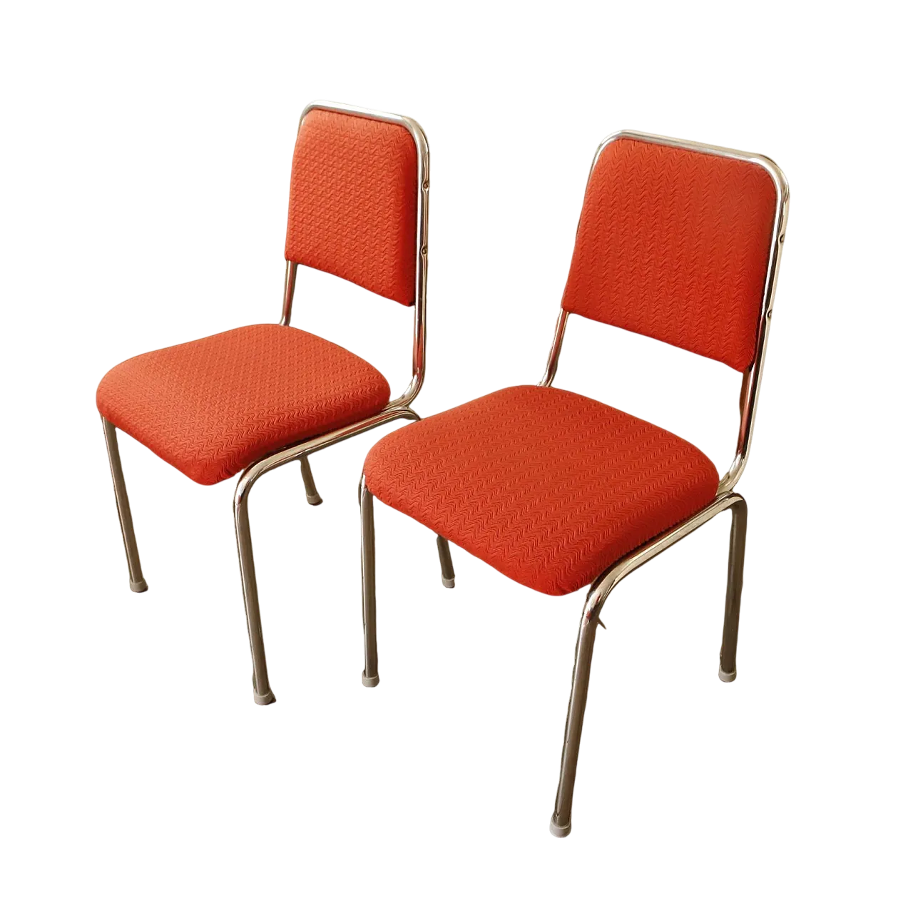 Pair of Retro Chrome Frame Chairs with Red Upholstery 6