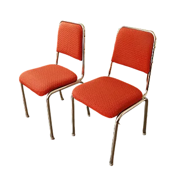 Pair of Retro Chrome Frame Chairs with Red Upholstery