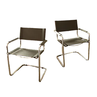 Mart Stam Style Cantilever Chairs – S34 Inspired, Chrome Frame, Leathe