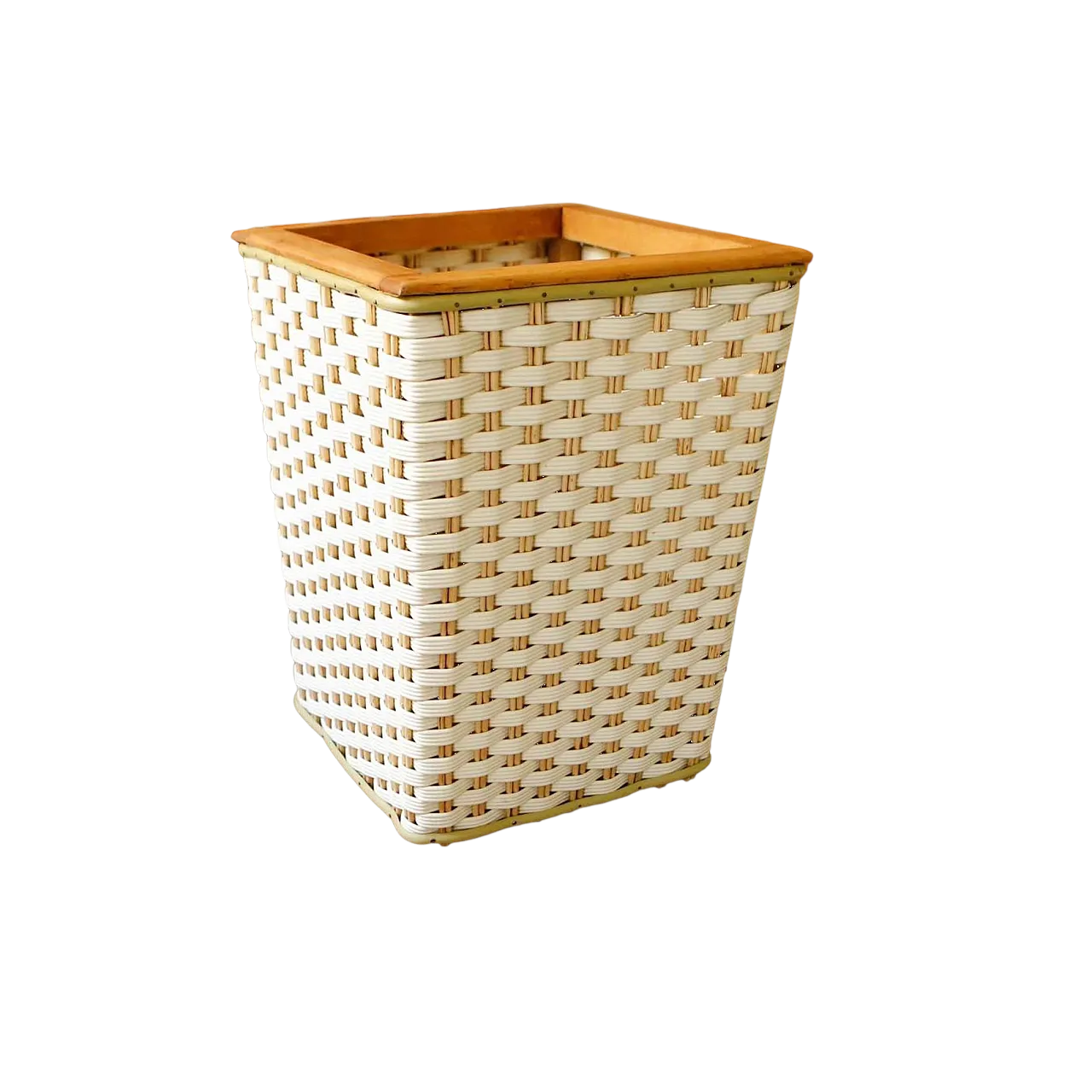 Retro Plastic Wicker Basket with Wooden Frame 9