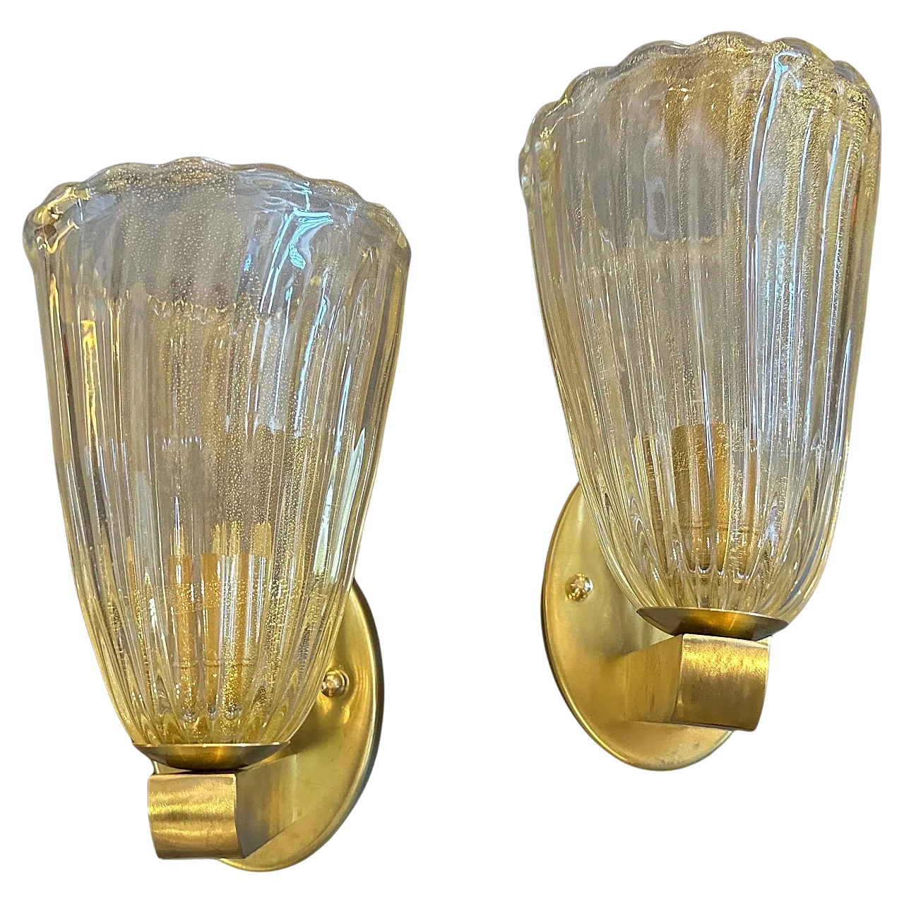 Pair of wall sconces by Barovier Murano glass and brass , 90s 10