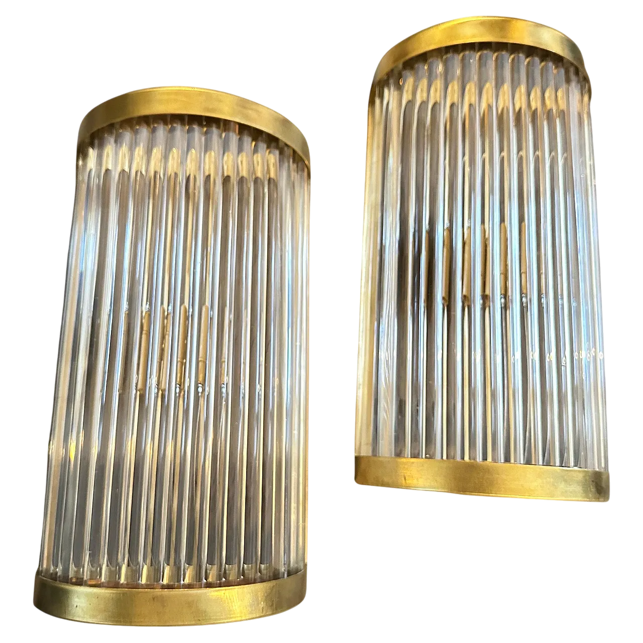 Pair of brass and glass wall lights, Sciolari style, mid-20th century 10