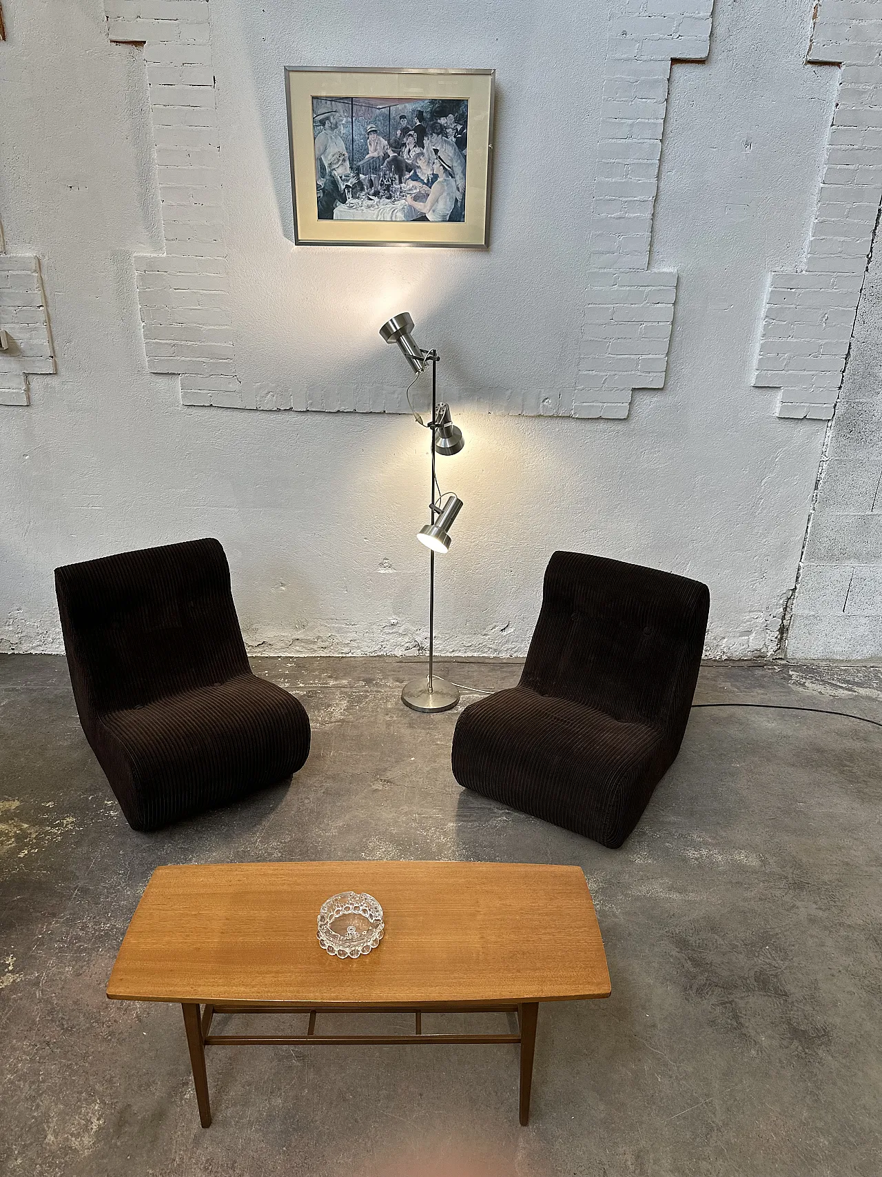 Pair of Dark Brown Corduroy Chair, Removable Cover, 70s 2